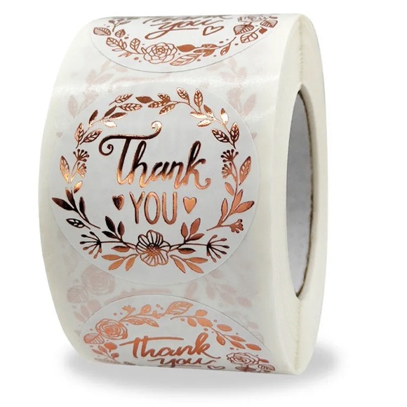 500pcs Round Floral Rose Gold Thank You Stickers - Picture 2 of 3